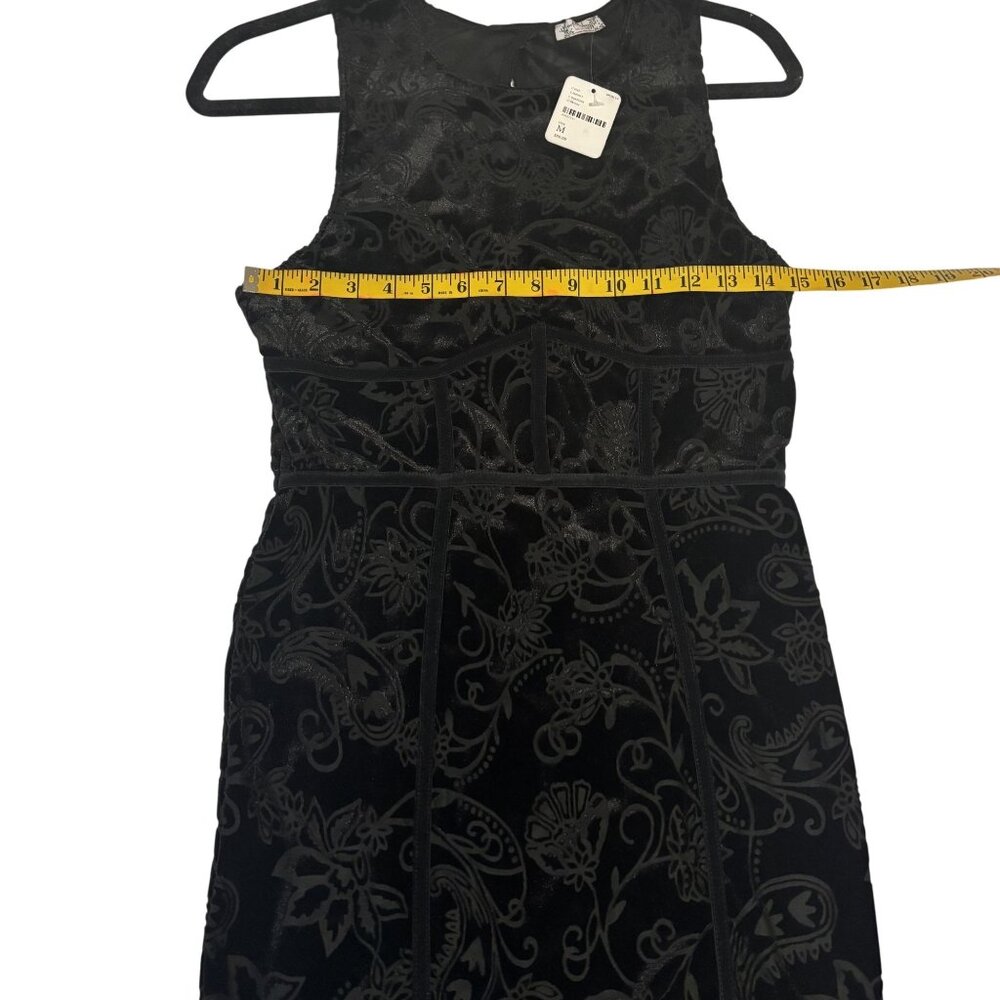 Free People Black Velvet Floral Sleeveless Bodycon Mini Dress Keyhole Back M - Picture 12 of 12